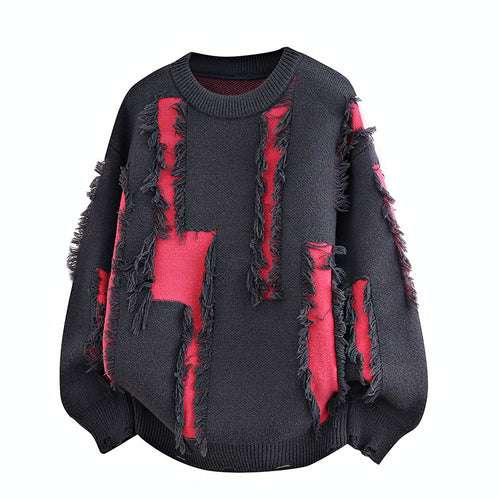 Herren Oversize Strickpullover mit Fransenapplikationen und Balloonärmeln Shop Nory