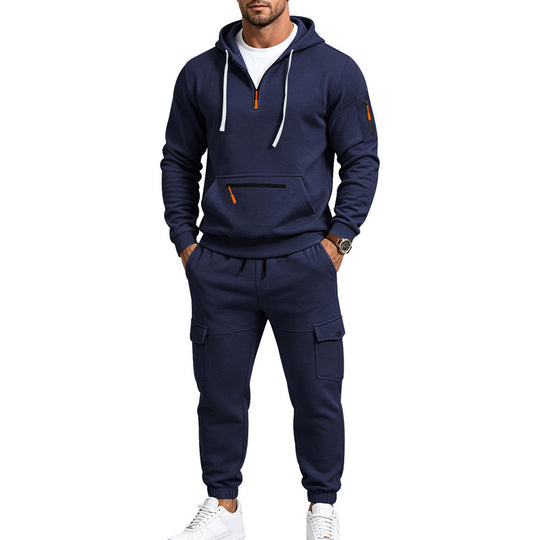 Herren Zweiteiliges Fleece-Loungewear-Set mit Halbzip-Kapuze und Cargo-Jogger Shop Nory