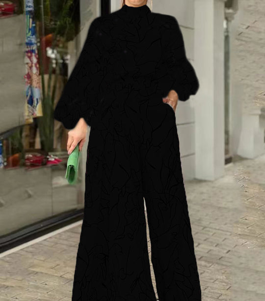 Damen Eleganter Longline Jumpsuit mit Stehkragen, Ballonärmeln und Seitentaschen Shop Nory