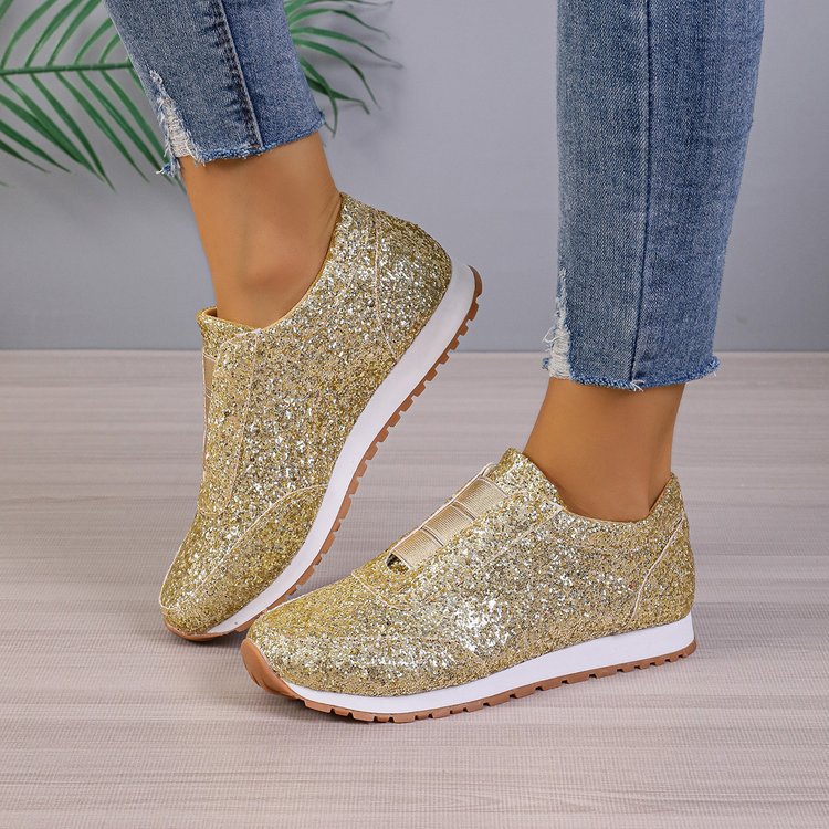 Damen Glitzernde Slip-On Sneakers mit elastischen Bändern