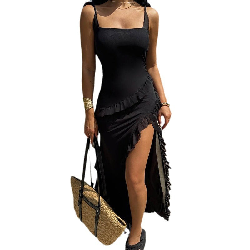 Damen Maxikleid mit seitlichem Schlitz und asymmetrischem Schnitt