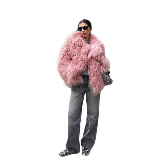 Damen Kurz geschnittener Shaggy Fauxfur Mantel mit voluminösem Schalkragen und Oversize-Silhouette Shop Nory