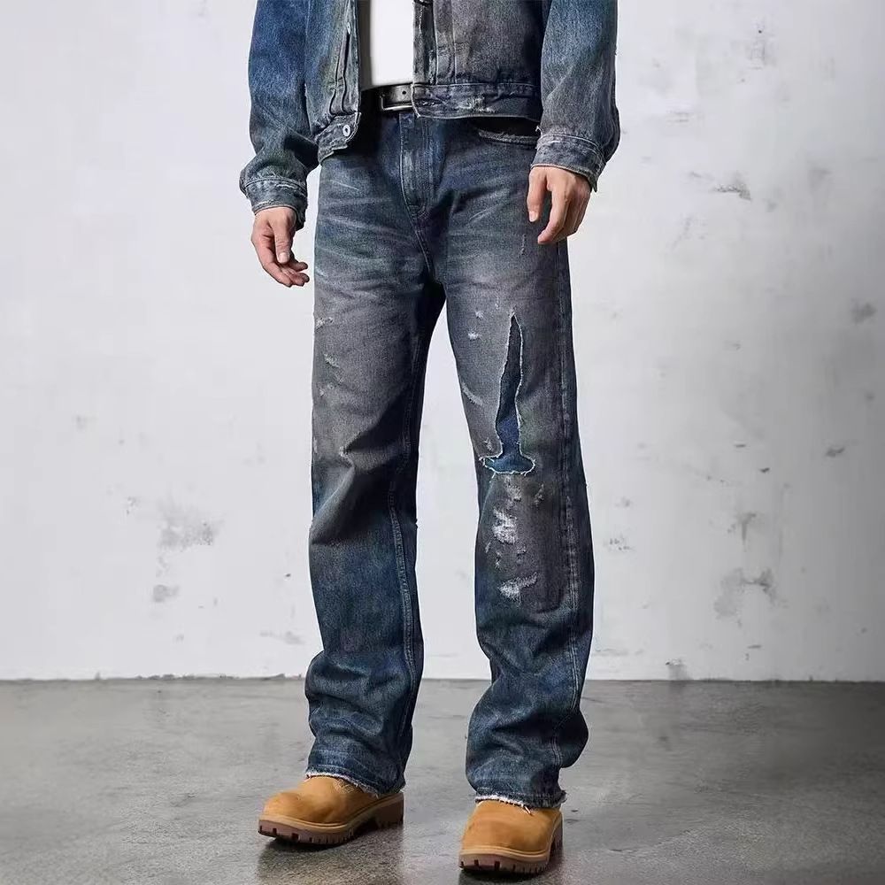Herren Weit geschnittene Destroyed Jeans Shop Nory