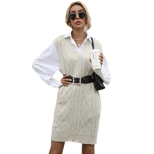 Damen Kabelstrick-Longweste mit V-Ausschnitt und Oversize-Silhouette Shop Nory