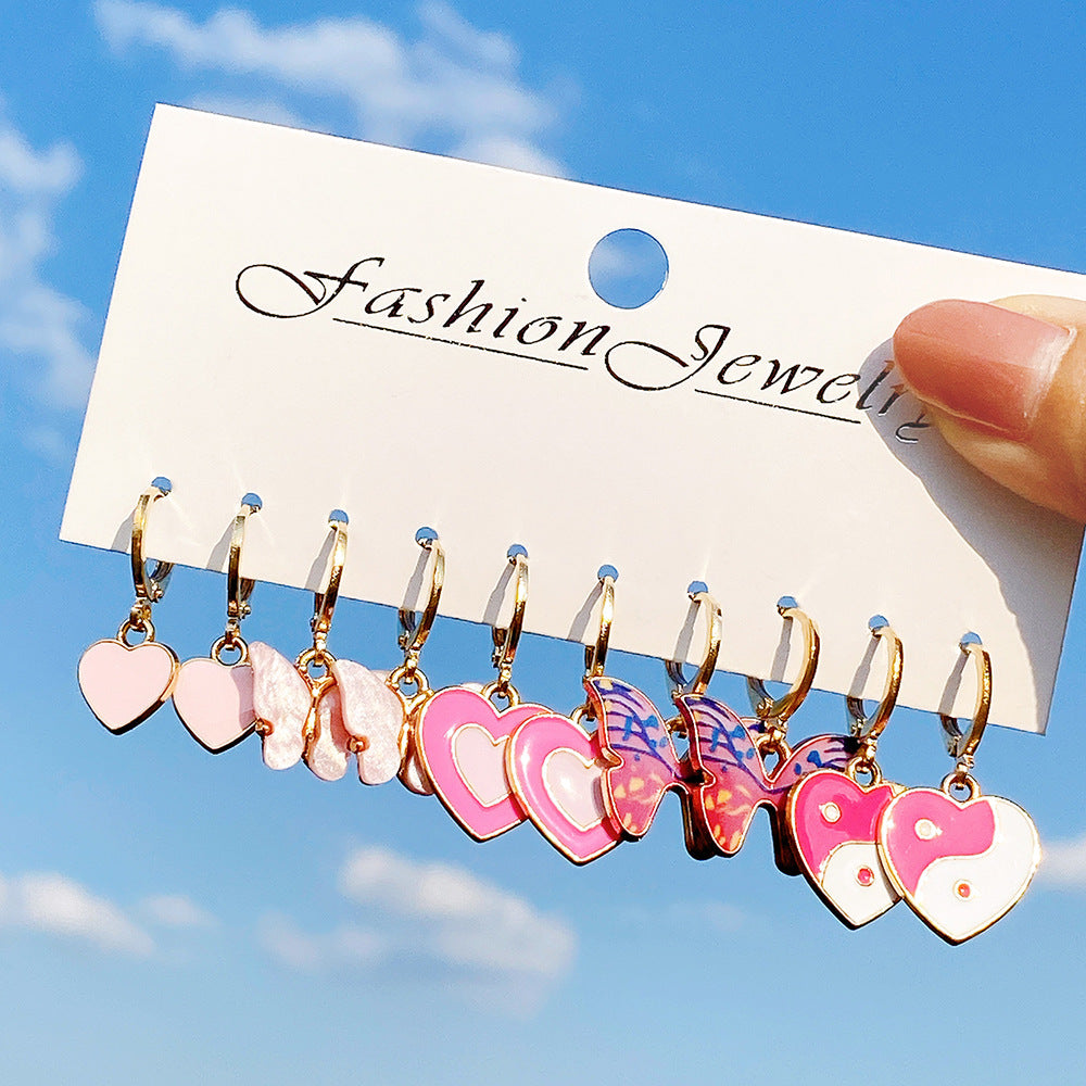 Damen Anhänger-Ohrringe mit bunten Herz- und Schmetterlingsdesigns Shop Nory