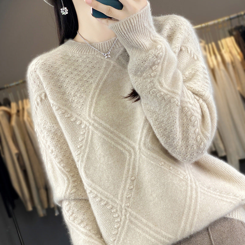 Damen Kuscheliger Mohair‑Look Oversize‑Pullover mit Rautenstruktur und Noppen‑Details Shop Nory