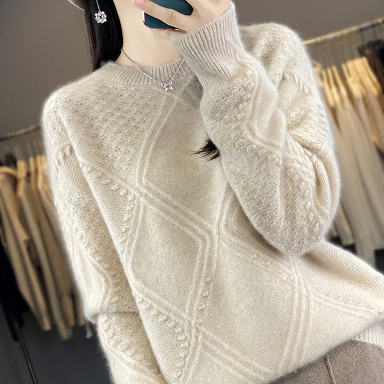Damen Kuscheliger Mohair‑Look Oversize‑Pullover mit Rautenstruktur und Noppen‑Details Shop Nory