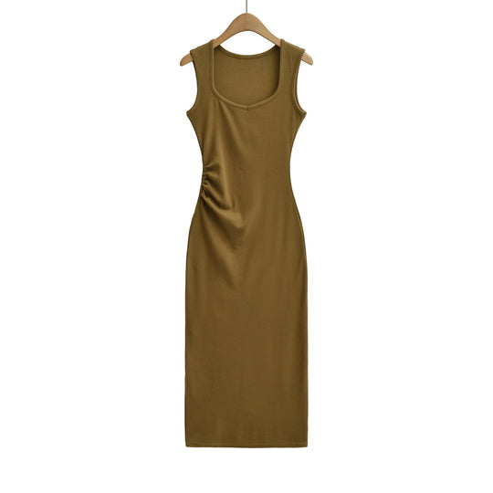 Damen Figurbetontes Midikleid mit breiten Trägern, U‑Ausschnitt und seitlicher Raffung Shop Nory