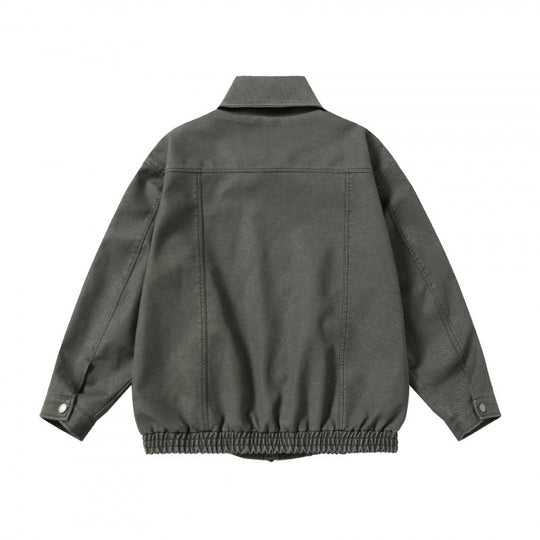 Unisex Boxy-Jeansjacke im Worker-Look mit durchgehendem Reißverschluss, Hemdkragen und elastischem Saum Shop Nory