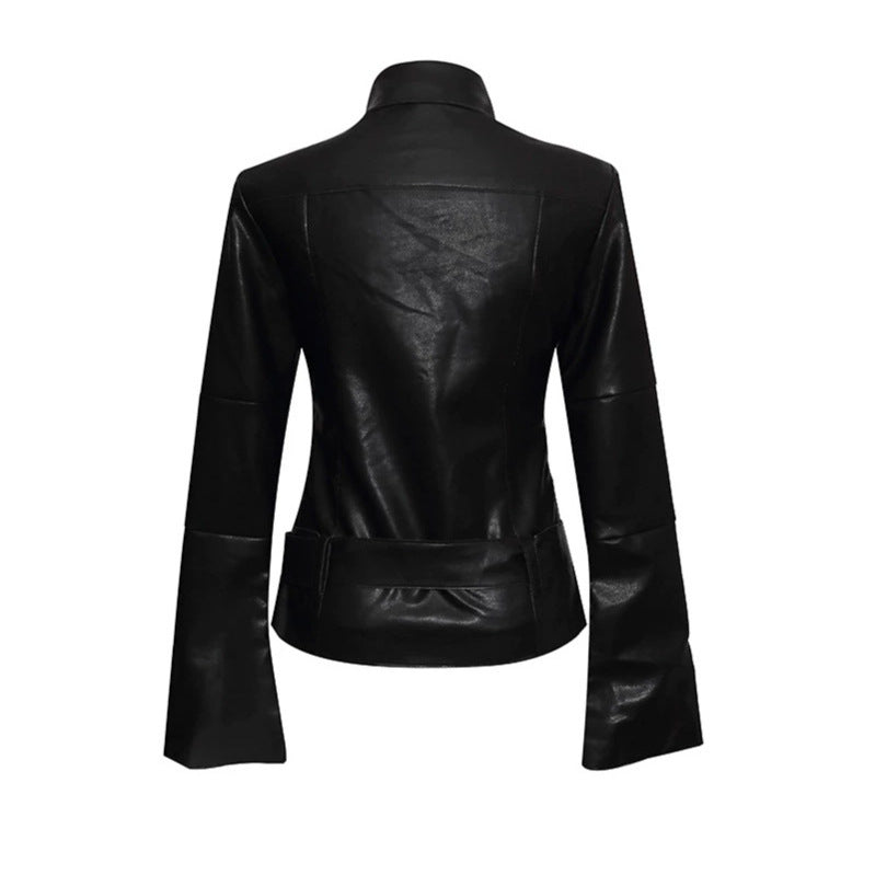 Damen Kunstleder-Bondagejacke mit verlängerten Ärmeln, Doppel-Reißverschlüssen und Taillengürtel Shop Nory