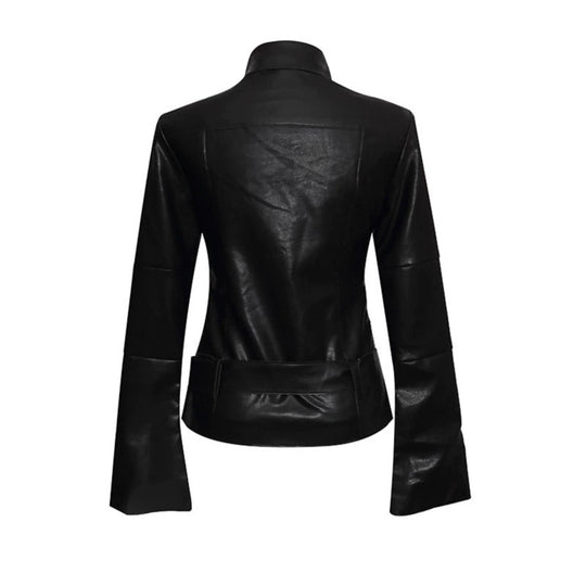 Damen Kunstleder-Bondagejacke mit verlängerten Ärmeln, Doppel-Reißverschlüssen und Taillengürtel Shop Nory