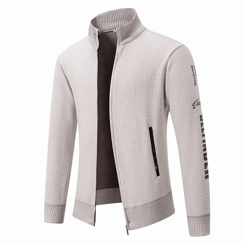 Herren Strukturierte Strickzipjacke mit Waffelstruktur, Stehkragen und Reißverschlusstaschen Shop Nory