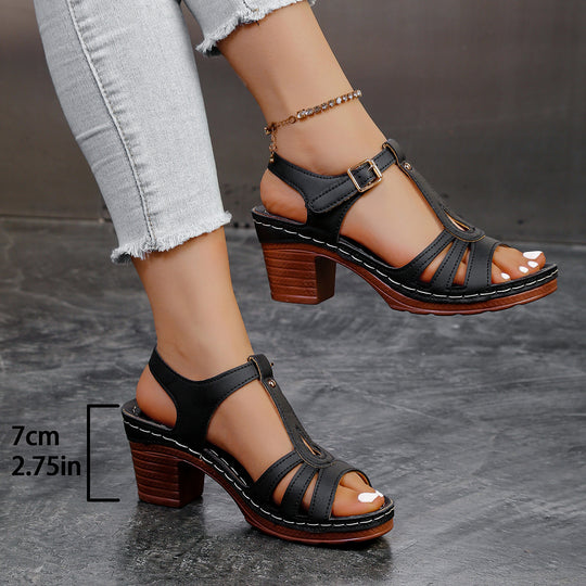 Damen Sandalette mit Cut-Out-Riemen, gepolstertem Komfortfußbett und mittelhohem Blockabsatz Shop Nory