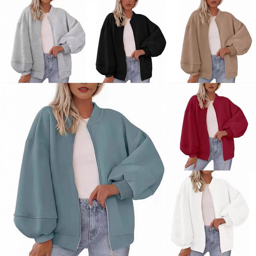 Damen Oversize Bomberjacke mit Ballonärmeln und durchgehendem Reißverschluss Shop Nory