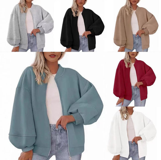 Damen Oversize Bomberjacke mit Ballonärmeln und durchgehendem Reißverschluss Shop Nory