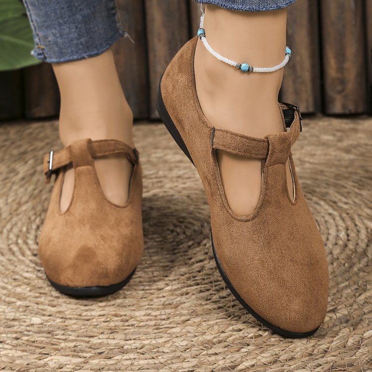 Damen Komfort-Keilabsatz-Ballerina aus Veloursleder Shop Nory