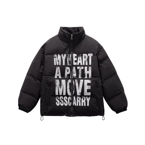 Unisex Oversize Steppjacke mit hohem Stehkragen und Statement-Print Shop Nory