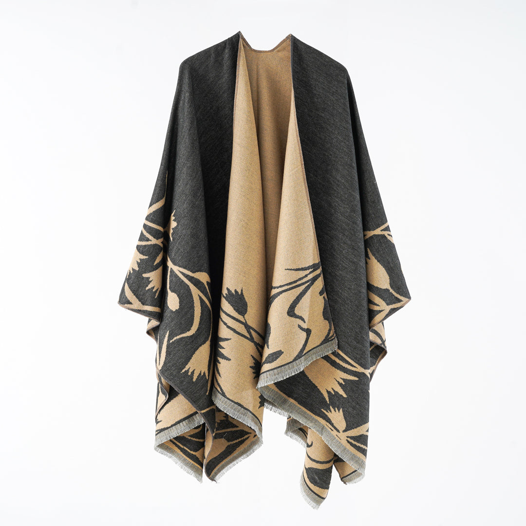 Damen Wendbarer Oversize-Capeponcho aus Wollmix mit floraler Jacquardwebung Shop Nory