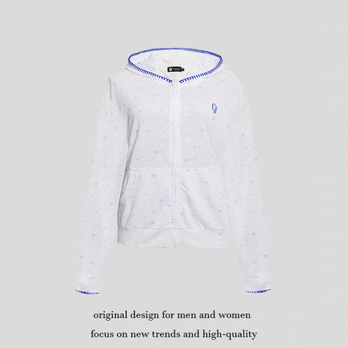 Damen Leichter Kapuzen-Zipcardigan mit Sternenallover und Ziernaht Shop Nory
