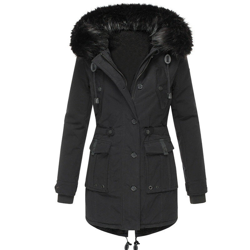 Damen Gefütterter Parka mit abnehmbarer Kunstfellkapuze, taillierter Silhouette und Utility‑Taschen Shop Nory