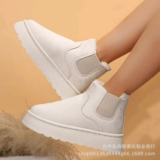 Damen gefütterte Chelsea-Stiefelette mit Keilplattform, Faux-Suede & Teddyfutter Shop Nory
