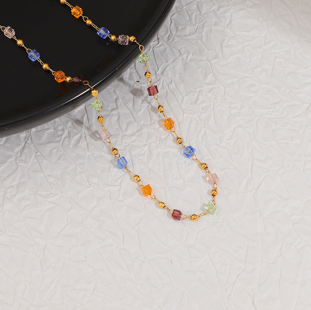 Damen elegante Halskette mit bunten Kristall-Elementen Shop Nory