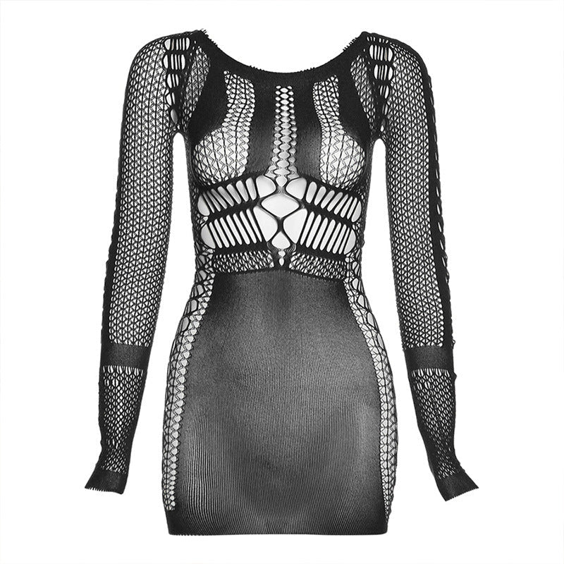 Damen Netzkleid mit langen Ärmeln