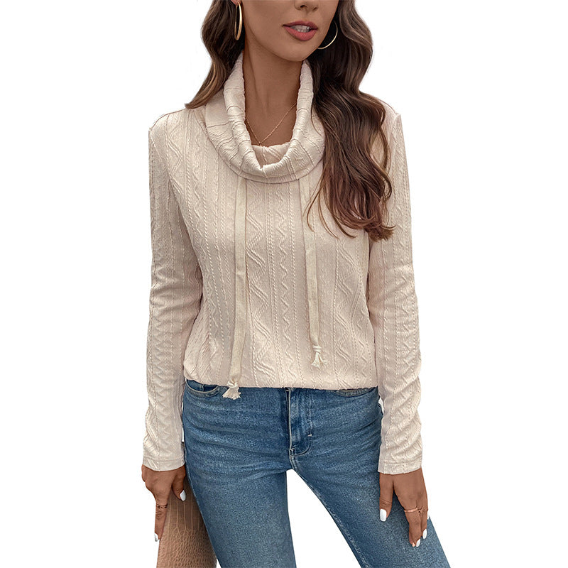 Damen Feinstrick-Cowlneck-Pullover mit Kordelzug und Zopfstrick-Detail Shop Nory