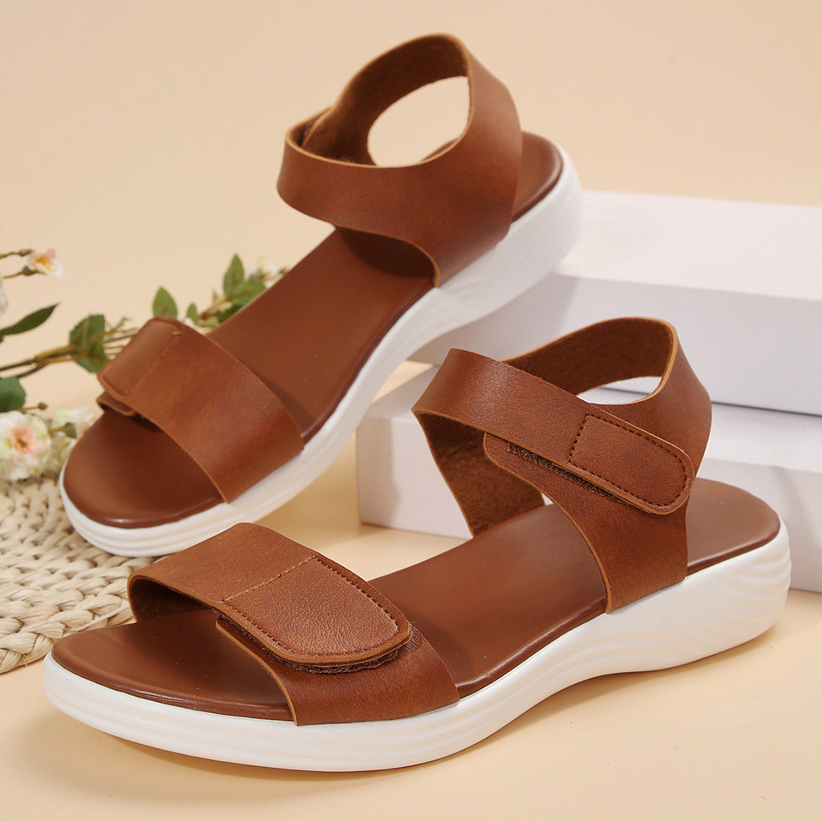 Damen Bequeme Riemensandaletten mit verstellbarem Klettverschluss Shopnory