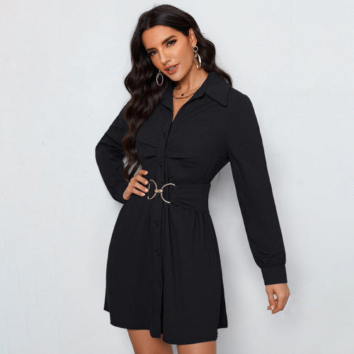 Damen Hemdblusen‑Minikleid mit Taillengürtel und dekorativem Metallring Shop Nory