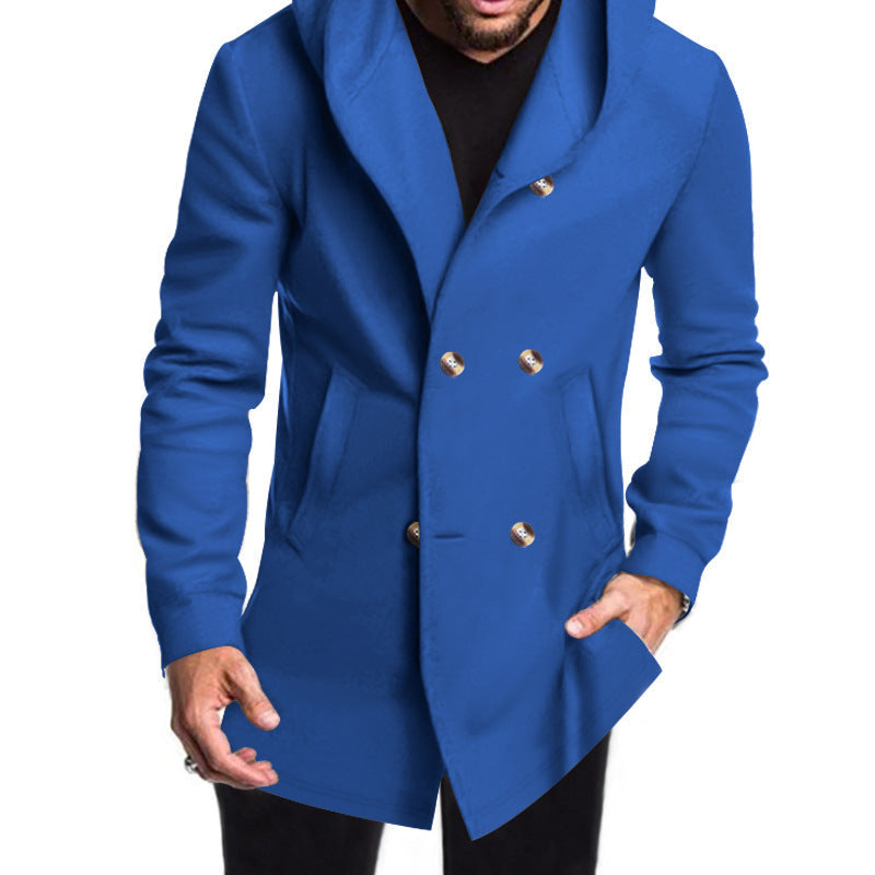 Herren Modische Doppelreihige Jacke mit Kapuze