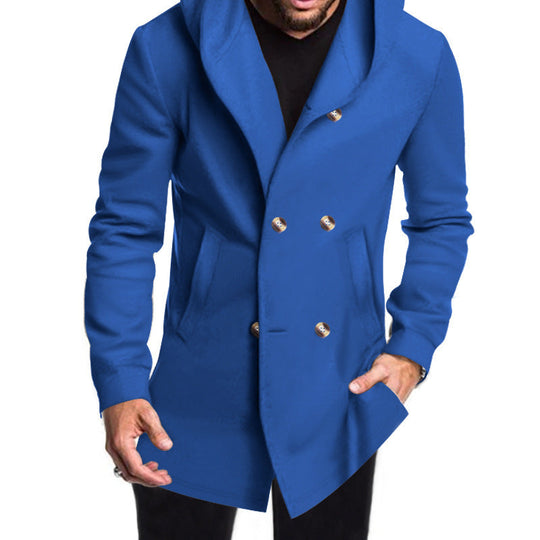 Herren Modische Doppelreihige Jacke mit Kapuze