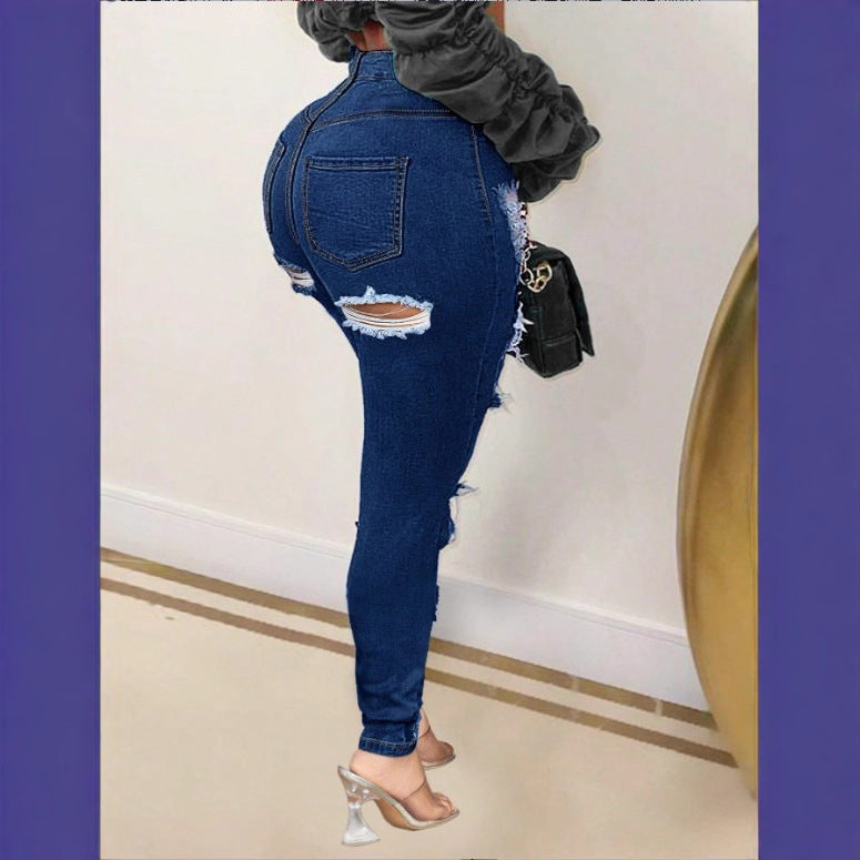 Damen hochtaillierte Skinny-Jeans mit XXL-Knieausschnitten, stark zerrissener Used-Optik und sculptendem Schnitt Shop Nory