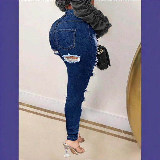 Damen hochtaillierte Skinny-Jeans mit XXL-Knieausschnitten, stark zerrissener Used-Optik und sculptendem Schnitt Shop Nory