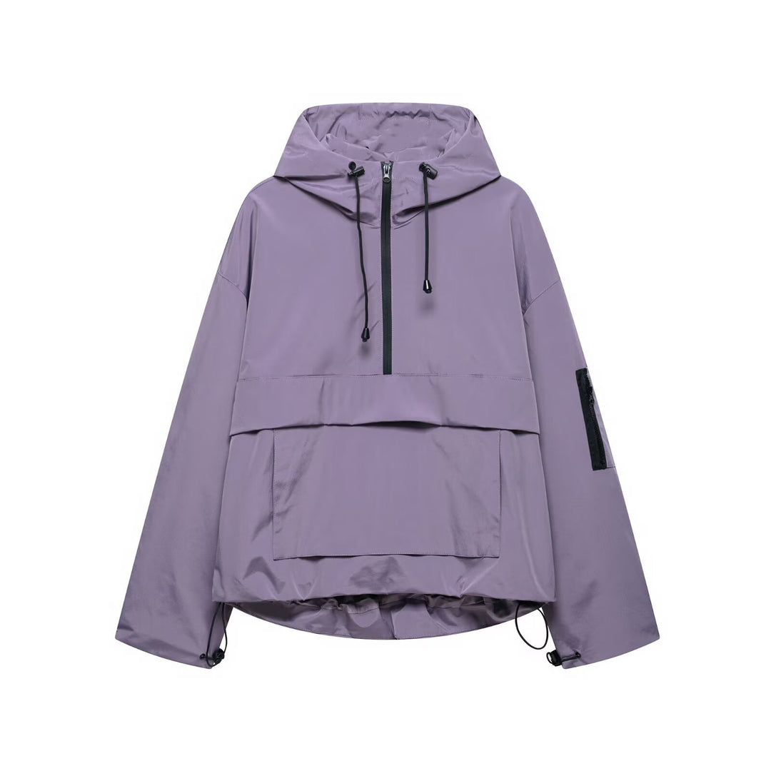 Unisex nan technischer Windbreaker Anorak mit halbhohem Reißverschluss Kapuze und Kängurutasche Shop Nory