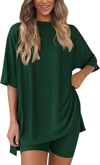 Damen Lässiges Lounge-Set mit übergroßem Oberteil und kurzen Hosen