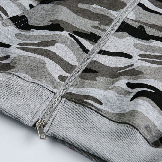 Unisex Kapuzenjacke mit Camouflage-Muster, durchgehendem Reißverschluss und Kängurutaschen Shop Nory