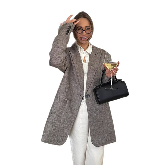 Damen Langer oversized Wollmix-Mantel mit einreihiger Knopfleiste, fallendem Revers und Eingrifftaschen Shop Nory