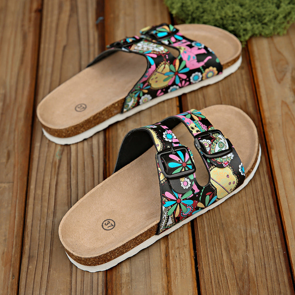 Damen modische Zehentrenner-Sandalen mit floralem Design und anatomischem Fußbett Shopnory