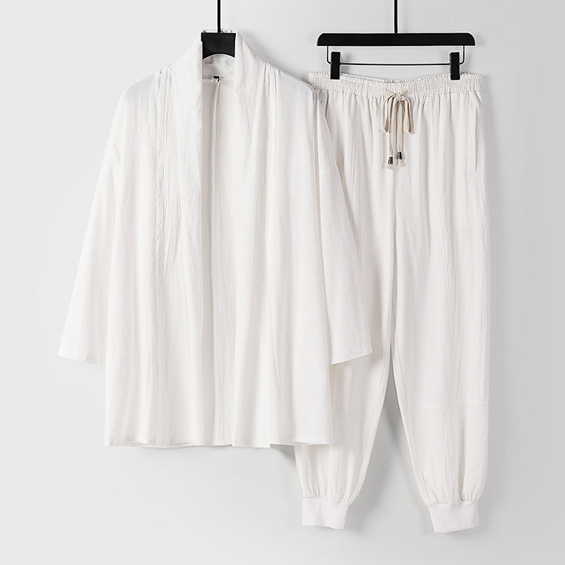 Unisex Luftiges Freizeit-Set im Kimono-Stil mit Schalkragenjacke und konisch zulaufender Joggerhose Shop Nory
