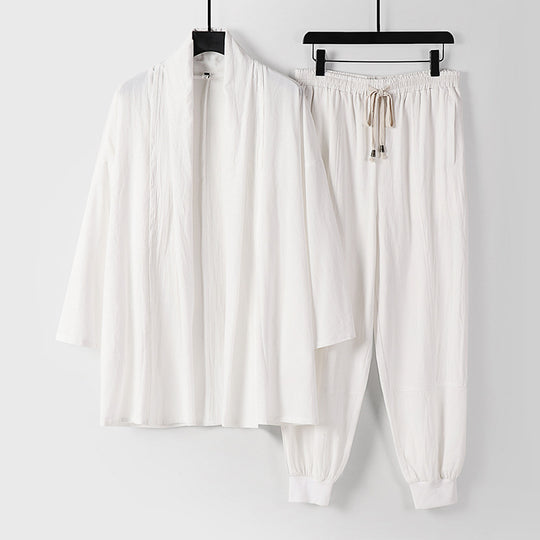 Unisex Luftiges Freizeit-Set im Kimono-Stil mit Schalkragenjacke und konisch zulaufender Joggerhose Shop Nory