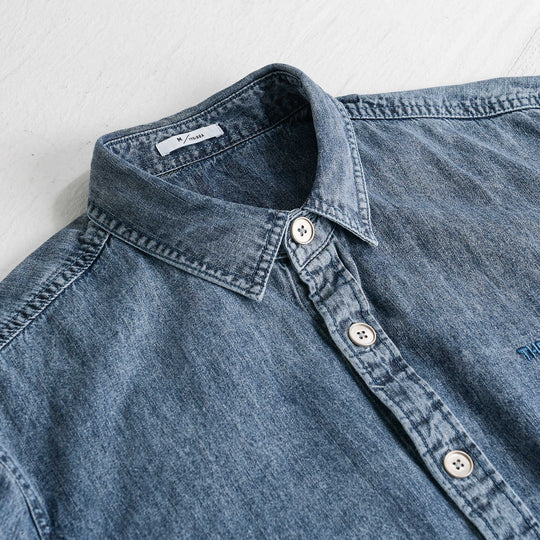 Herren entspanntes Denim-Overshirt mit Knopfleiste und Bruststickerei Shop Nory
