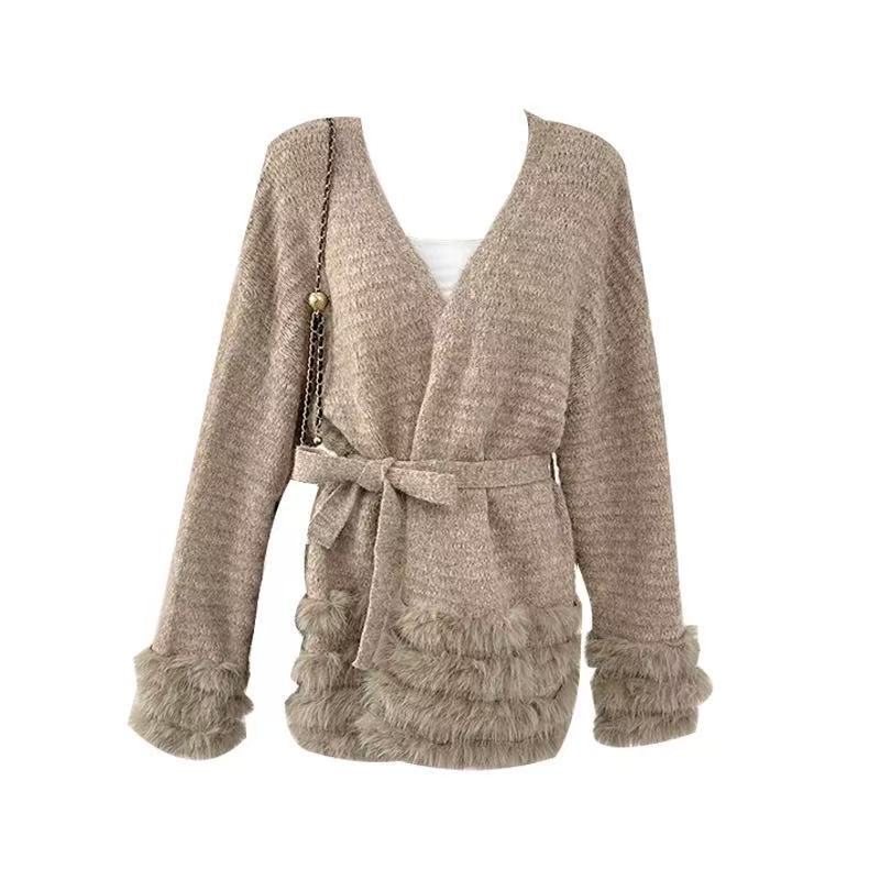 Damen Flauschiger Cardigan mit Kunstfellkragen Shop Nory
