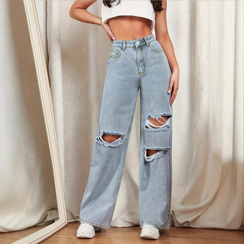 Damen Hochtaillierte Baggy-Jeans im Wide‑Leg mit mehrstufigen Knie-Cutouts Shop Nory