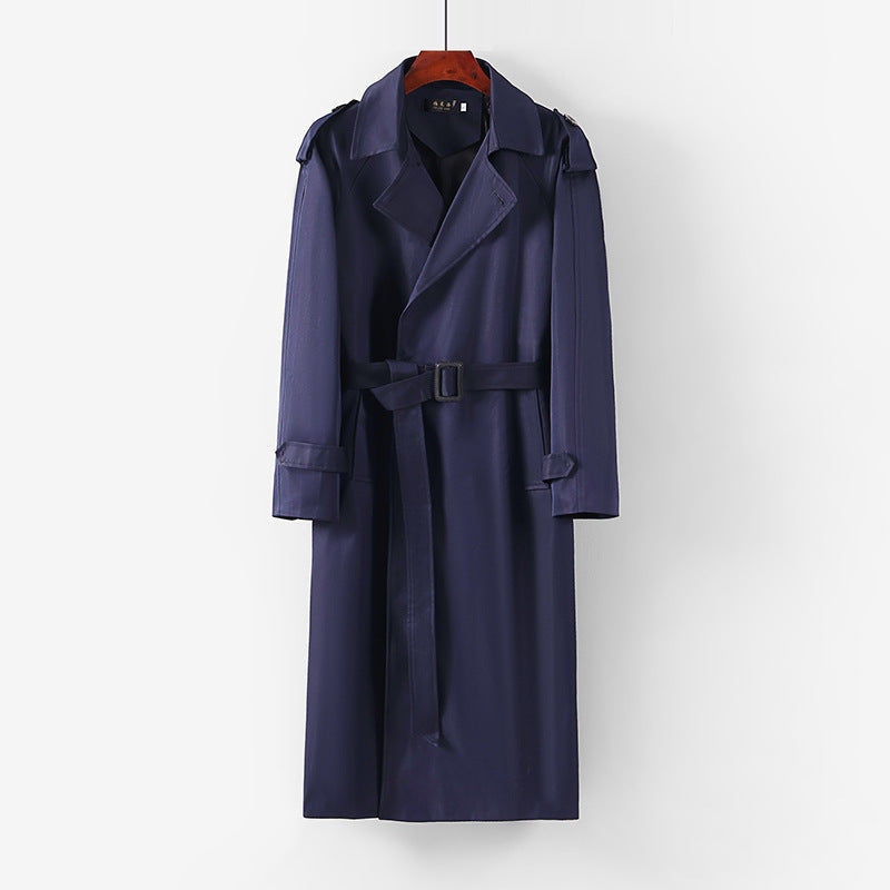 Unisex Langer minimalistischer Trenchcoat mit Gürtel und Schulterklappen Shop Nory