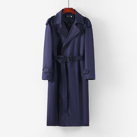 Unisex Langer minimalistischer Trenchcoat mit Gürtel und Schulterklappen Shop Nory