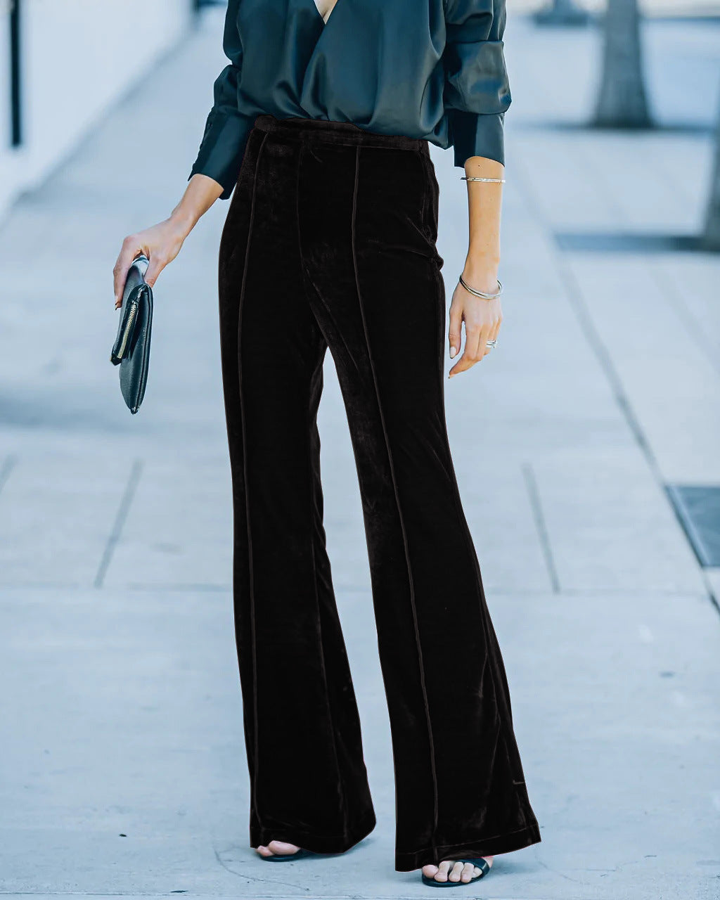 Damen High-Waist Samt Flared Weite Bein Hose Shop Nory