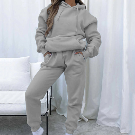 Damen kuscheliges Cropped-Kapuzen-Lounge-Set mit hochgeschnittener Tunnelzug-Jogginghose Shop Nory