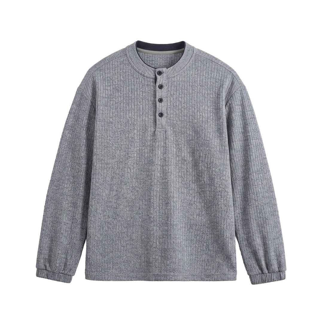 Herren Rippstruktur-Henley-Pullover mit Stehkragen und Knopfleiste Shop Nory