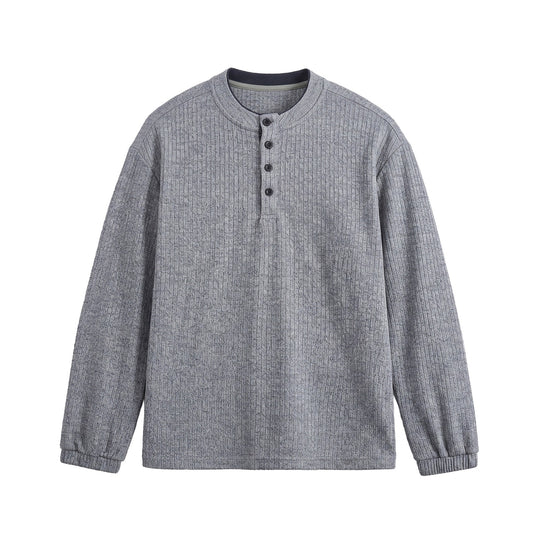 Herren Rippstruktur-Henley-Pullover mit Stehkragen und Knopfleiste Shop Nory